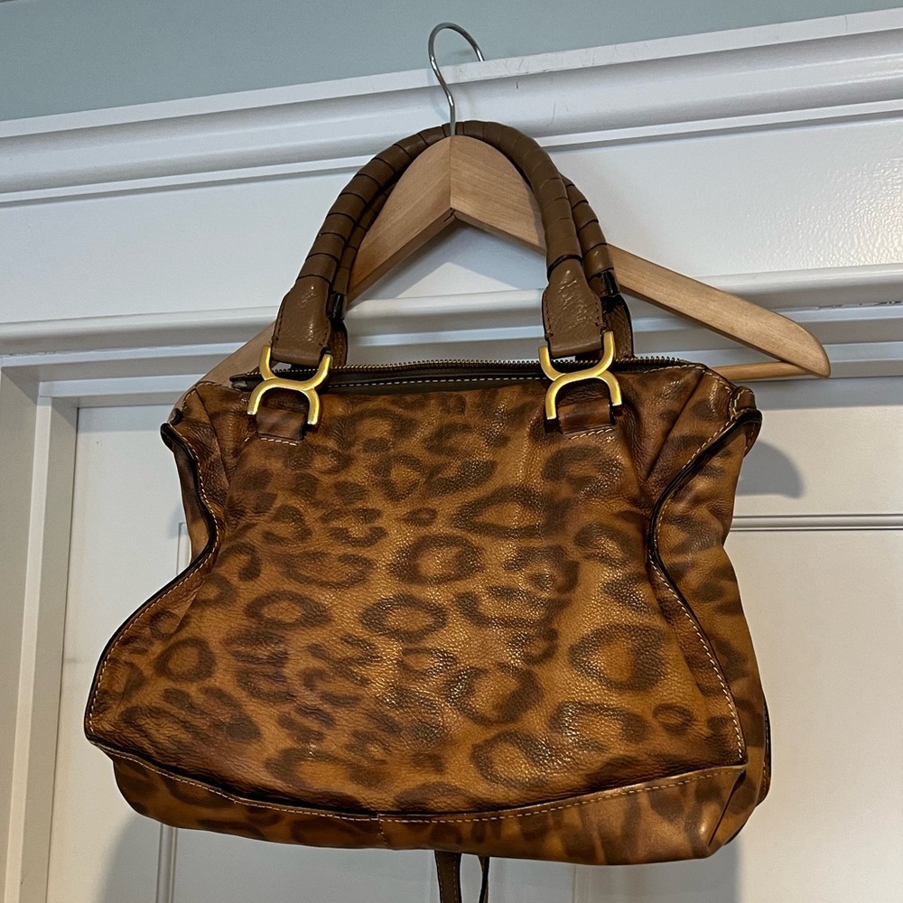 CHLOE Calfskin Leopard Print Medium Marcie Satchel Brown -Vintage -Authenticated - Picture 6 of 16